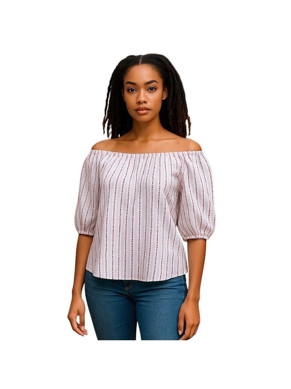 Cropped Off The Shoulder Top Women’s Size Medium Universal Thread White and Red